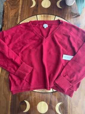 Red sweater Cropped Autumn Feels Candy Apple Red